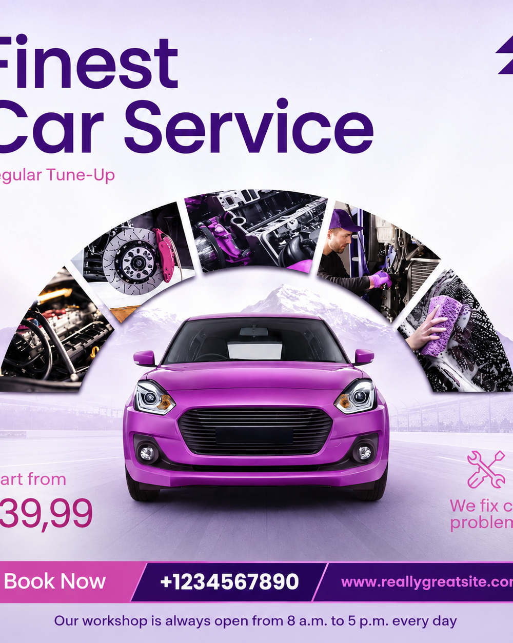 Blue Creative Car Service Business Instagram Post — A set of Canva templates for Instagram posts, tailored for car service businesses. Features a blue creative theme to pro