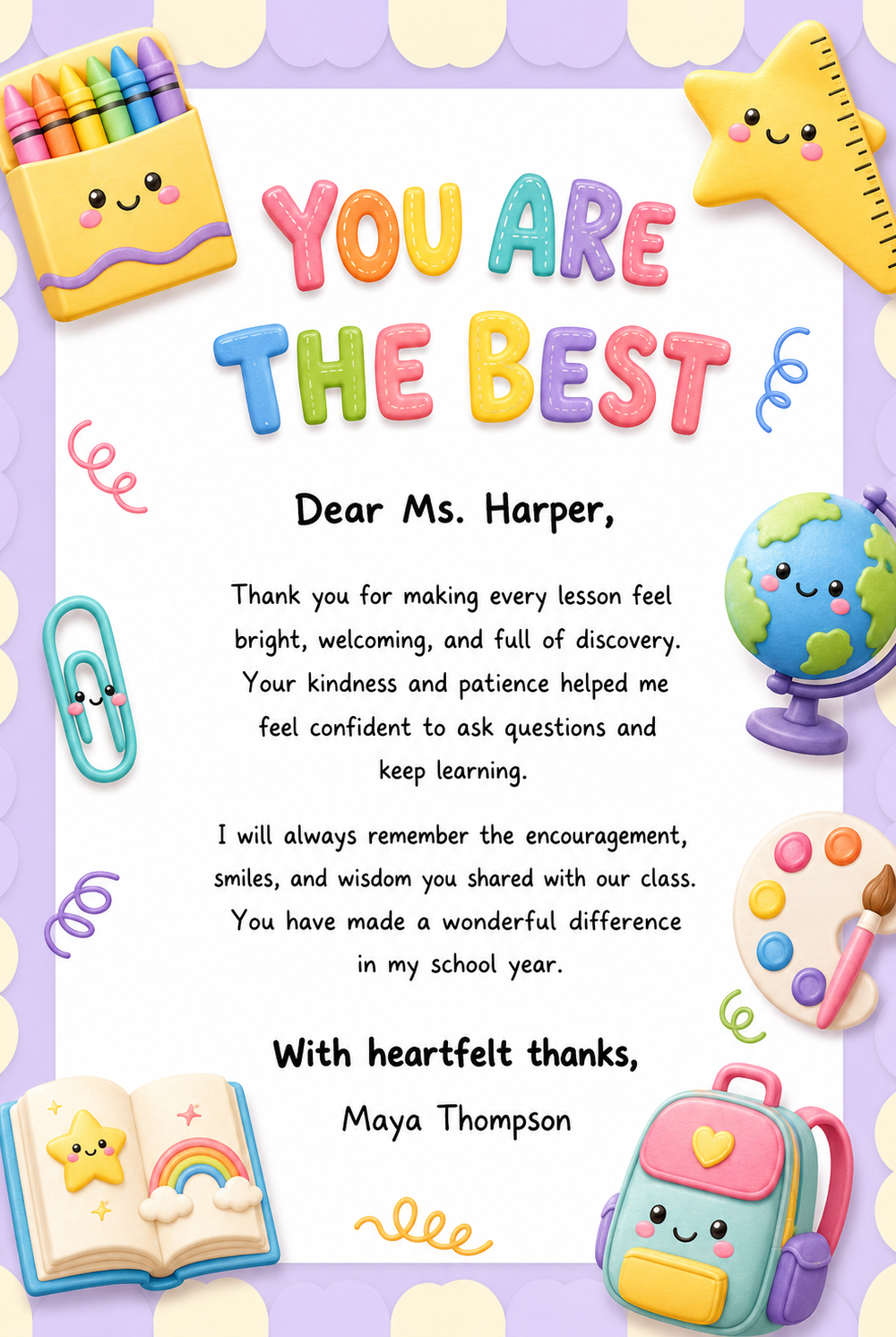Colorful 3D Illustrated Teacher Appreciation Letter — A Canva template pack for teachers to create appreciation letters. Features colorful 3D illustrations. Designed for educ