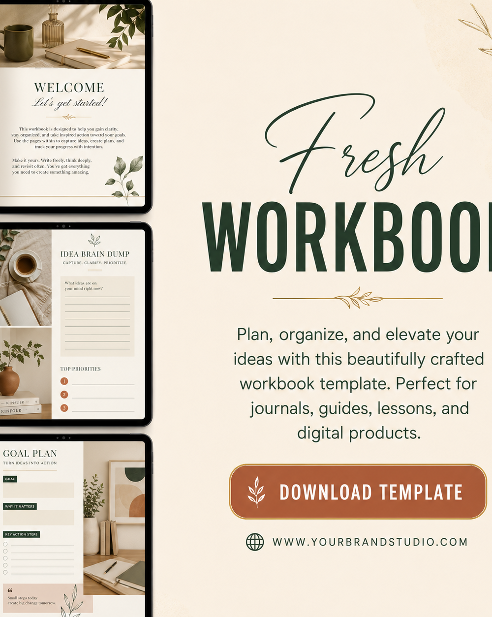 Gray & Beige Modern Workbook Announcement Instagram Post — A set of Canva templates for announcing a workbook or worksheet launch on Instagram. Designed for educators, coaches, an